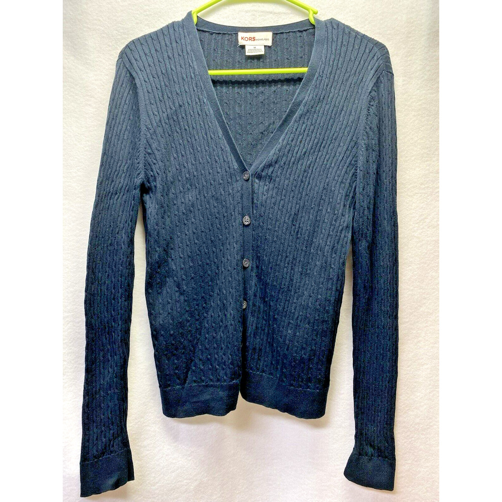 Michael Kors Knitted Black Button Down Cardigan SWEATER Women's Size MEDIUM